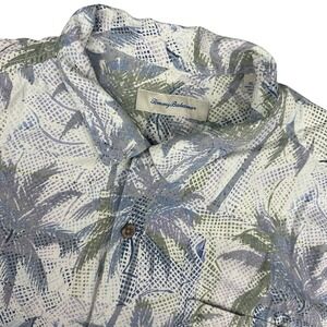 Tommy Bahama Button Up Shirt Mens XL Blue Green Palm Tree 100% Silk Tropical